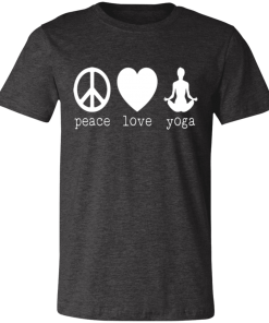 Dark Grey Heather Peace Love Yoga T-Shirt