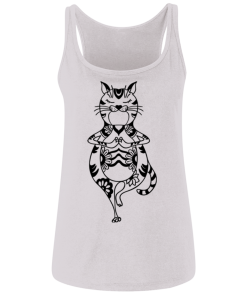 White Yoga Cat Relaxed Ladies Tank Top