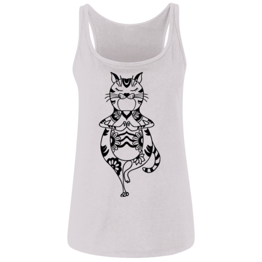 White Yoga Cat Relaxed Ladies Tank Top