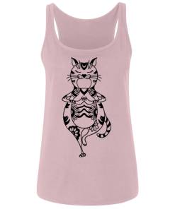 Pink Yoga Cat Relaxed Ladies Tank Top